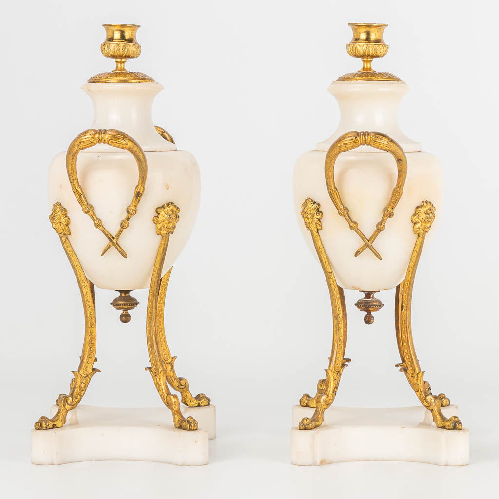 A pair of bronze mounted marble cassolettes en candlesticks. - Image 4 of 12