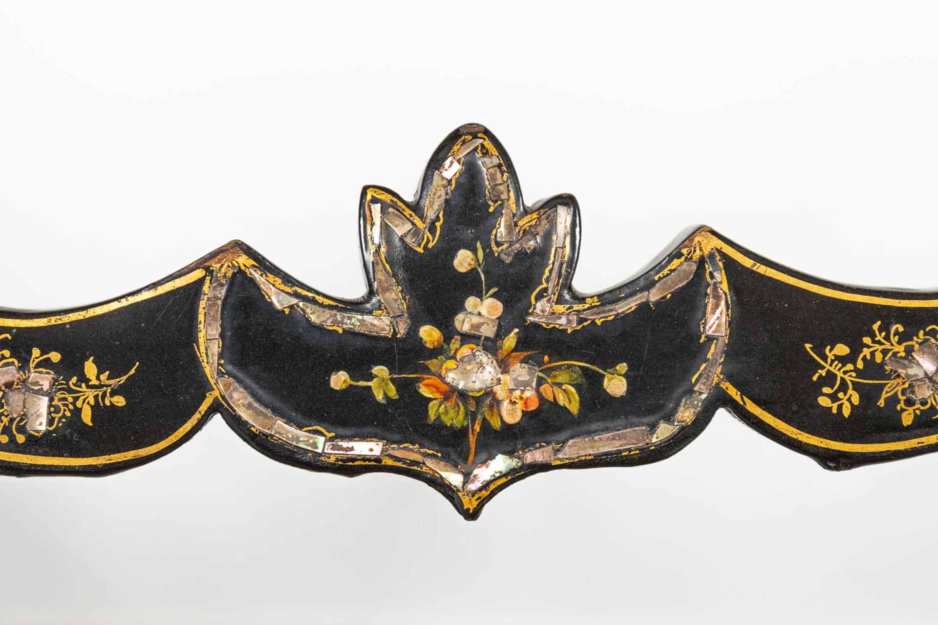 A collection of 3 chairs inlaid with mother of pearl and hand-painted decors. - Image 8 of 10