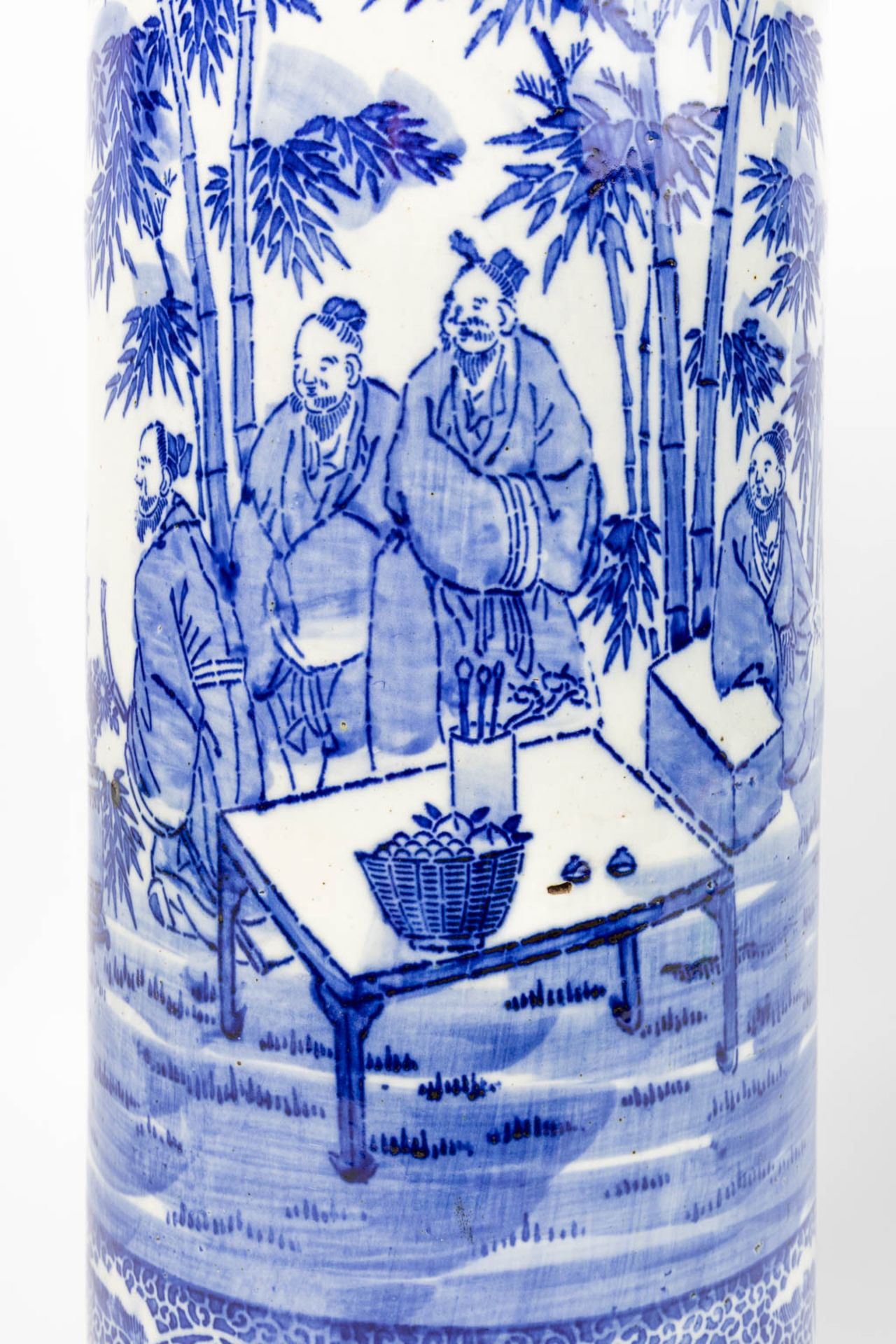 A vase made of Chinese Porcelain and decorated with a blue-white garden view. - Image 9 of 12
