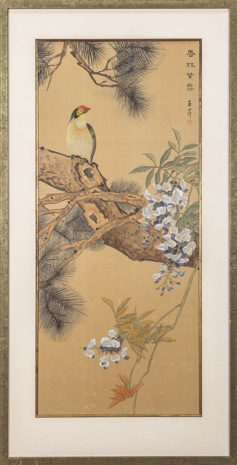 A collection of 2 paintings, watercolor on silk. - Image 10 of 13