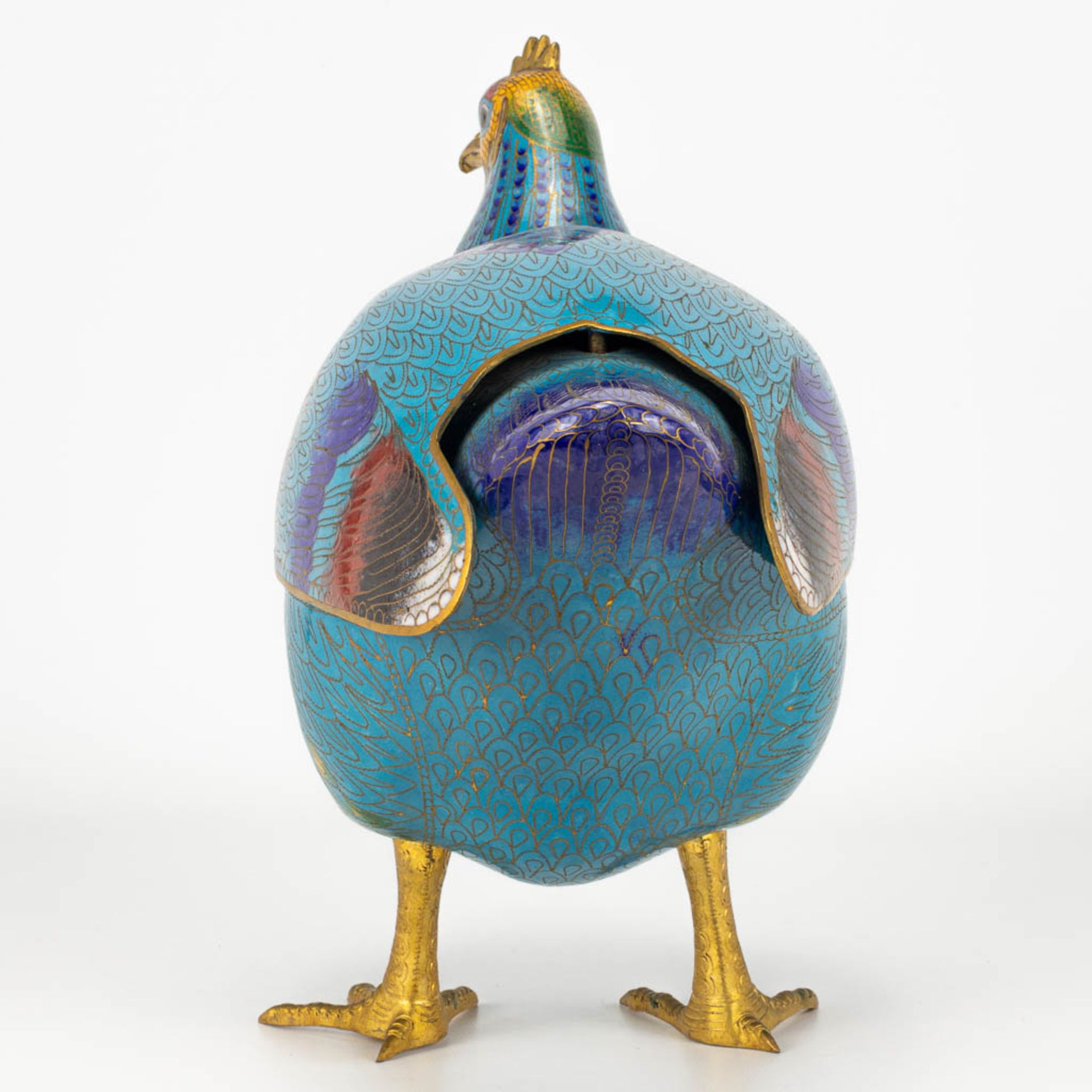 A large statue of a chicken, made of cloisonnŽ bronze. 20th century. - Image 4 of 10