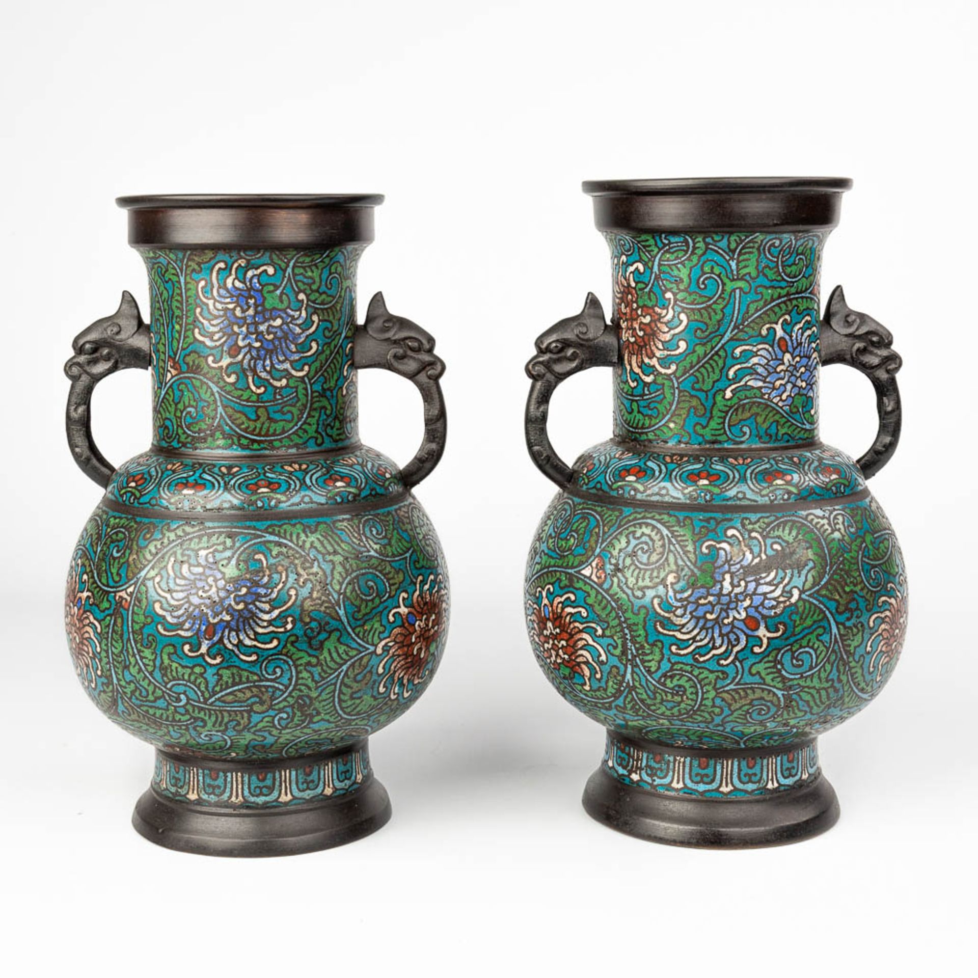 A pair of antique cloisonnŽ vases, made in Japan. Probably Meiji
