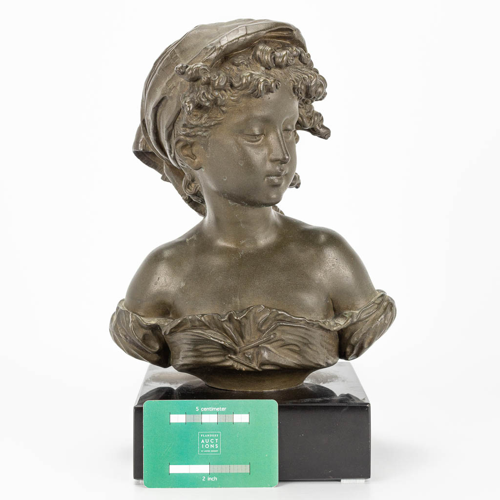A bust of a young lady, made of bronze and marked Compagnie des bronzes, Bruxelles. - Image 8 of 11