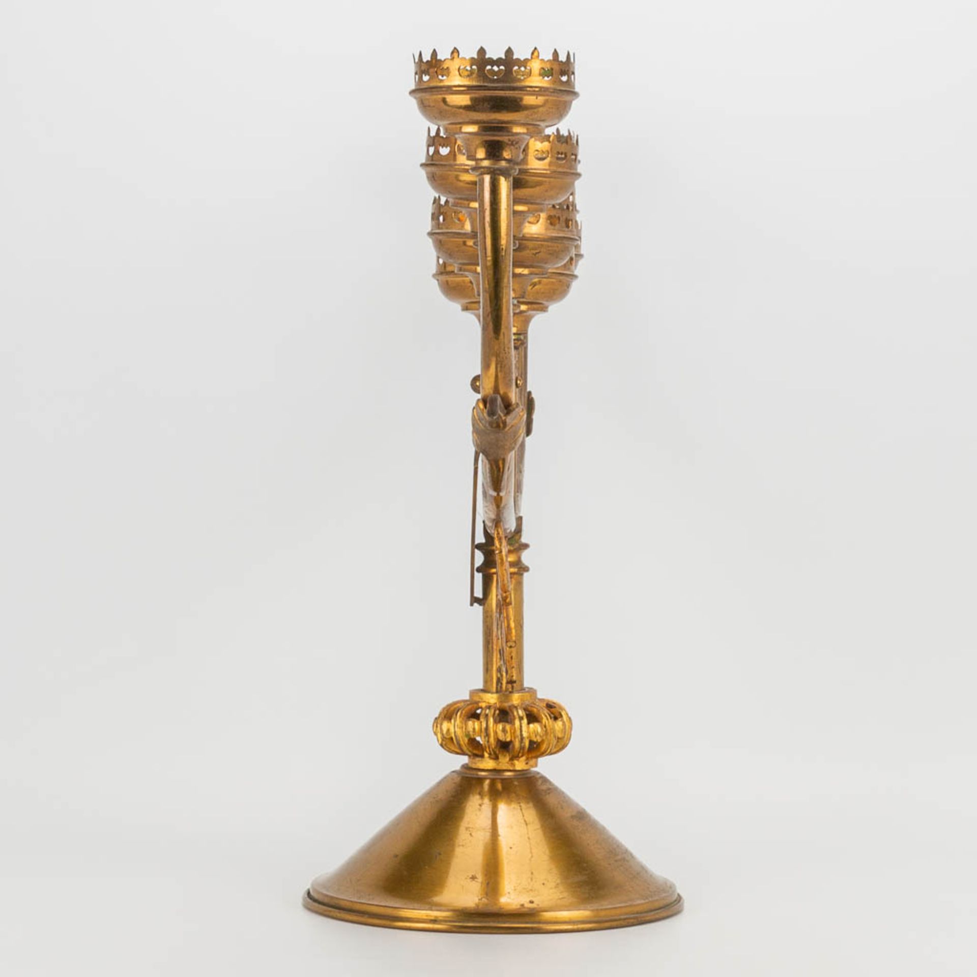 A church candlestick with 7 candle holders, Neogothic style. First half of the 20th century. - Image 3 of 19