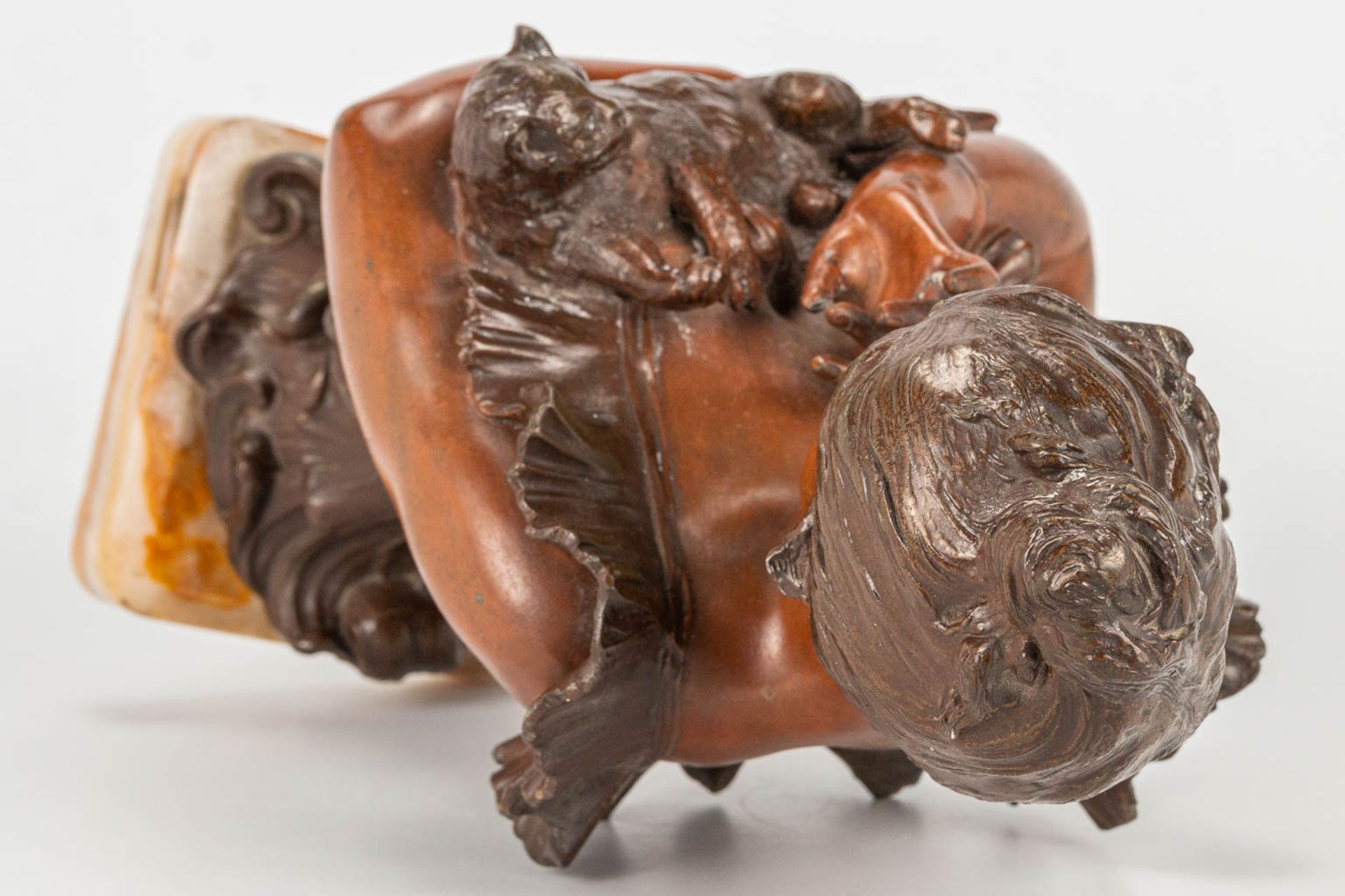 Alfred Jean FORETAY (1861-1944) 'Taquinerie' a bronze figurine of a lady with her cat. - Image 8 of 13