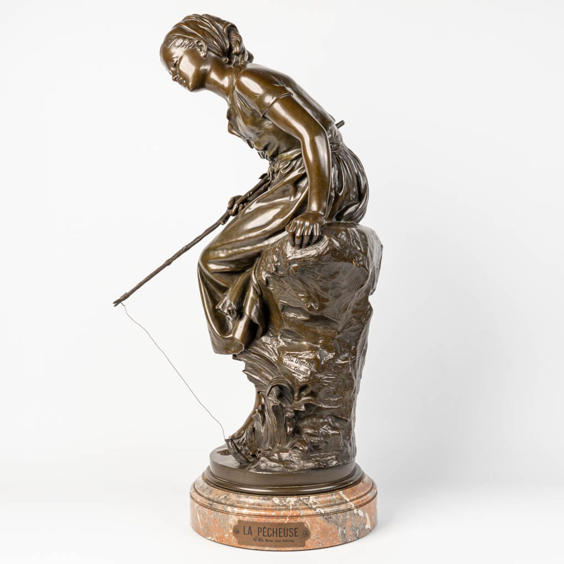 Mathurin MOREAU (1822-1912) 'La Pecheuse' a bronze statue of a fishing lady, marked Hors Concours - Image 5 of 11