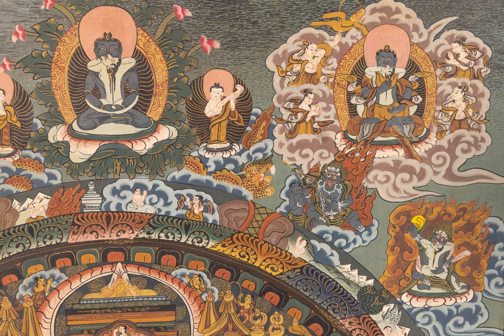 An Oriental Thangka, with hand-painted decor on a silk base. - Image 8 of 9