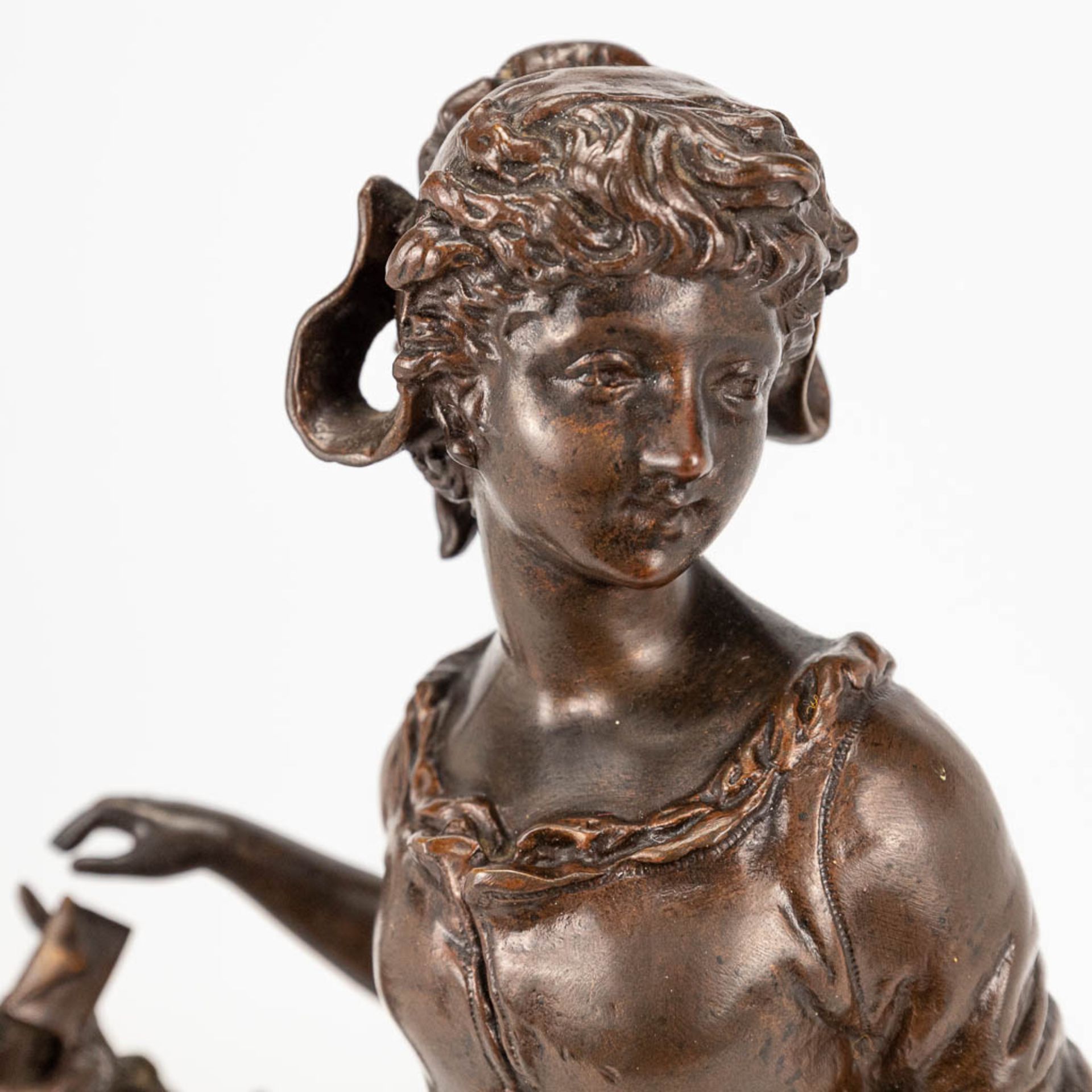 Charles ANFRIE (1833-1905) 'Poste Restante aux champs' a bronze statue of a young lady. - Image 12 of 12