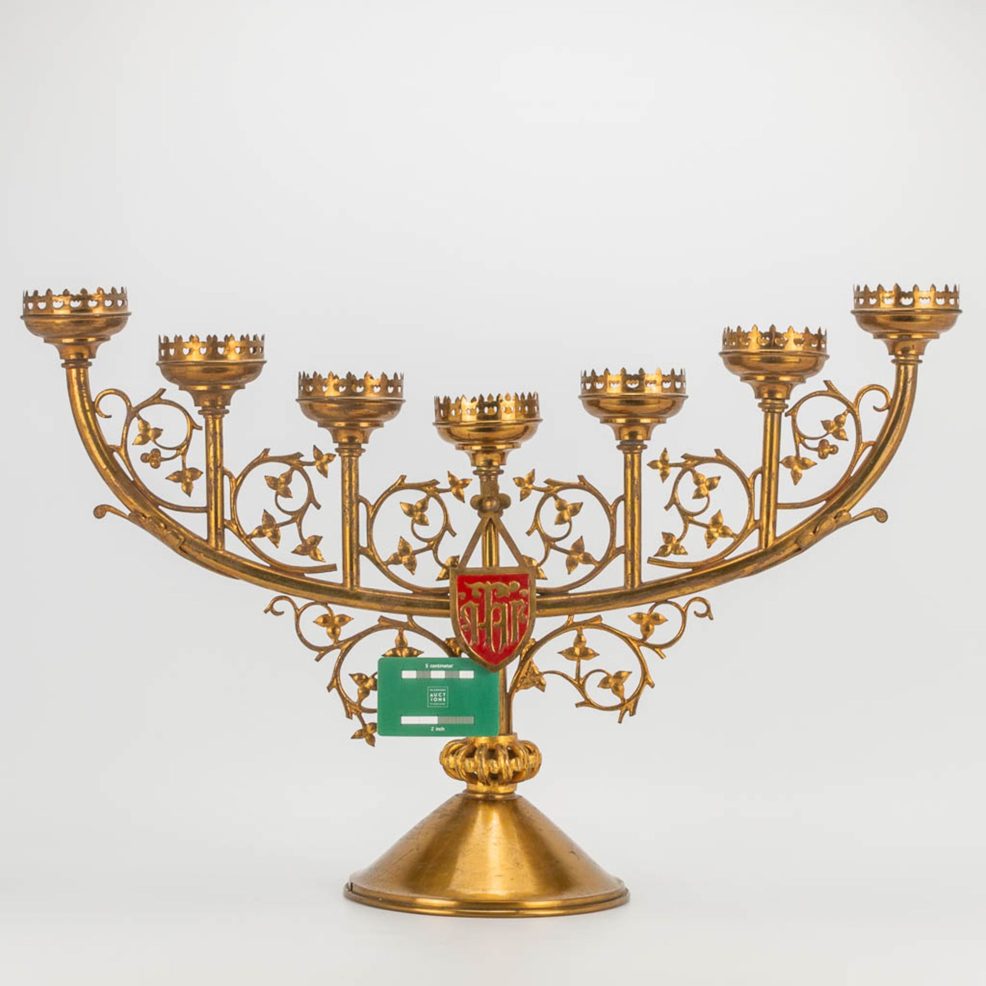 A church candlestick with 7 candle holders, Neogothic style. First half of the 20th century. - Image 7 of 19