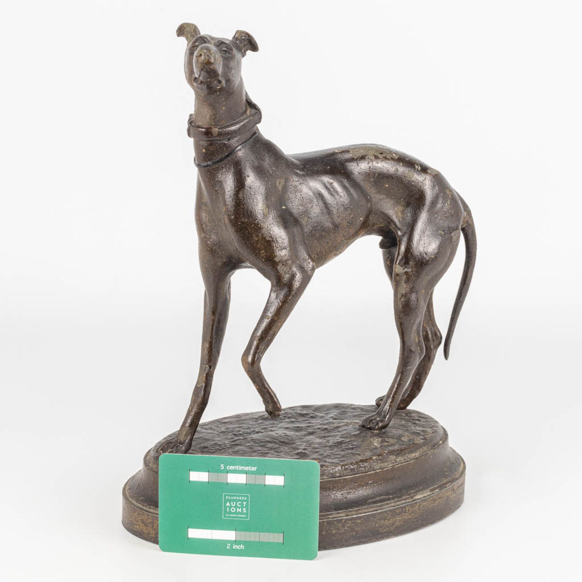 A statue of a greyhound made of spelter, Illegibly signed.  - Bild 4 aus 12