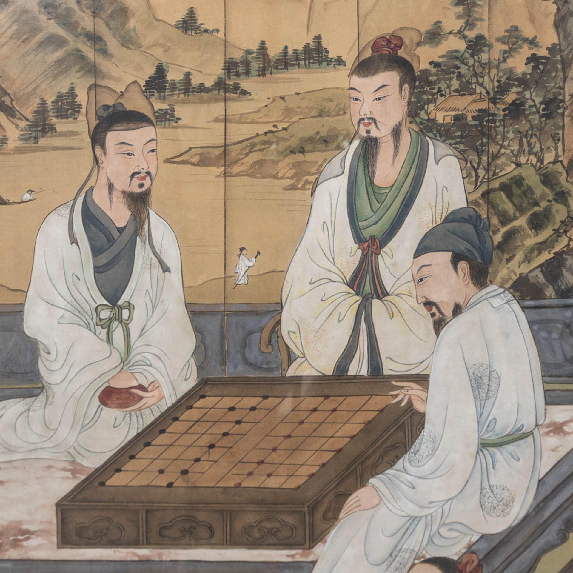 A Chinese painting, watercolour on silk. - Image 5 of 7