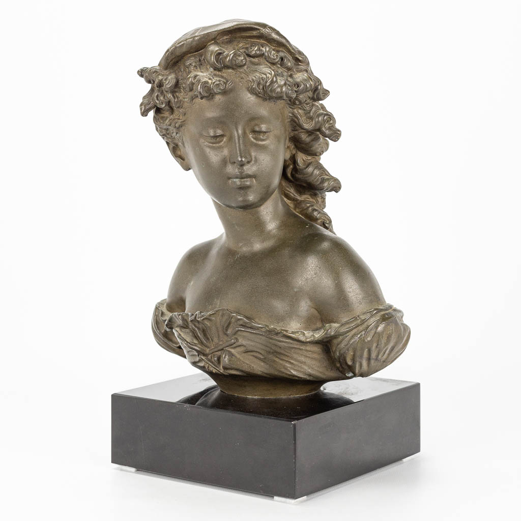 A bust of a young lady, made of bronze and marked Compagnie des bronzes, Bruxelles. - Image 10 of 11
