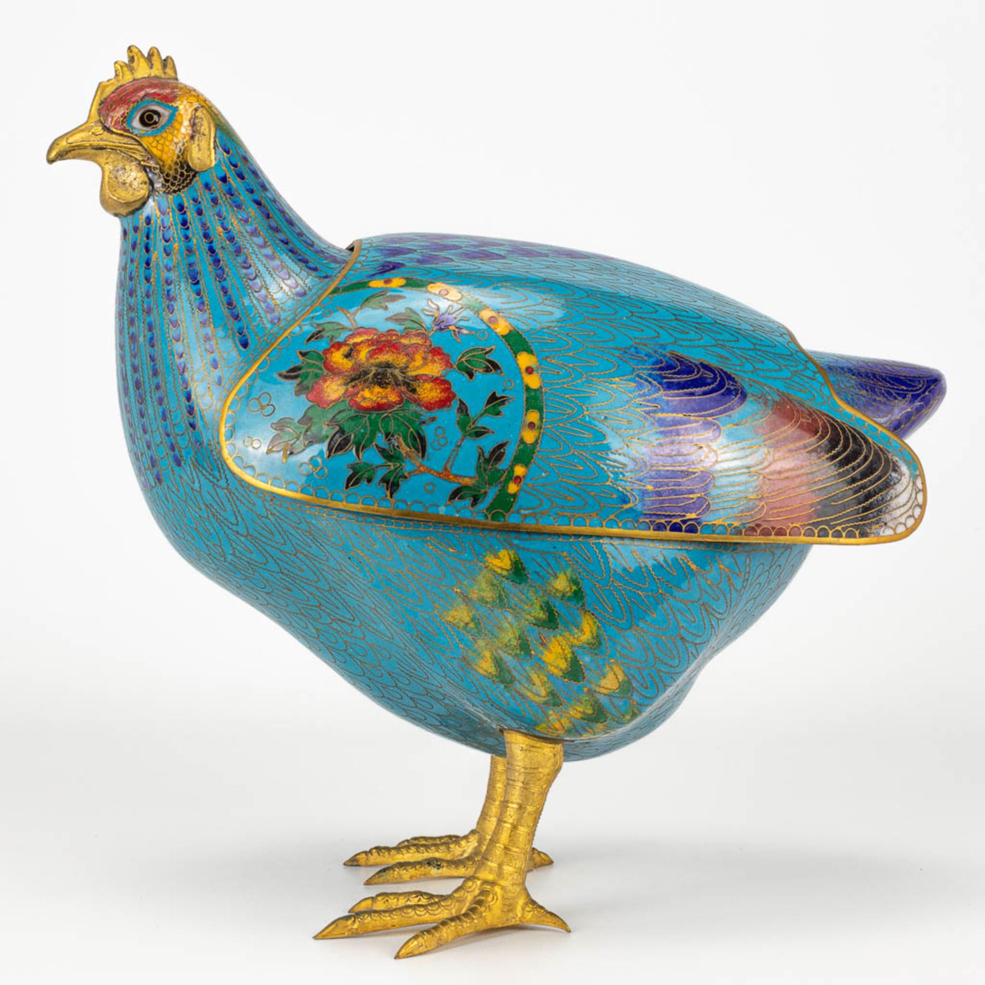 A large statue of a chicken, made of cloisonnŽ bronze. 20th century. - Image 6 of 10