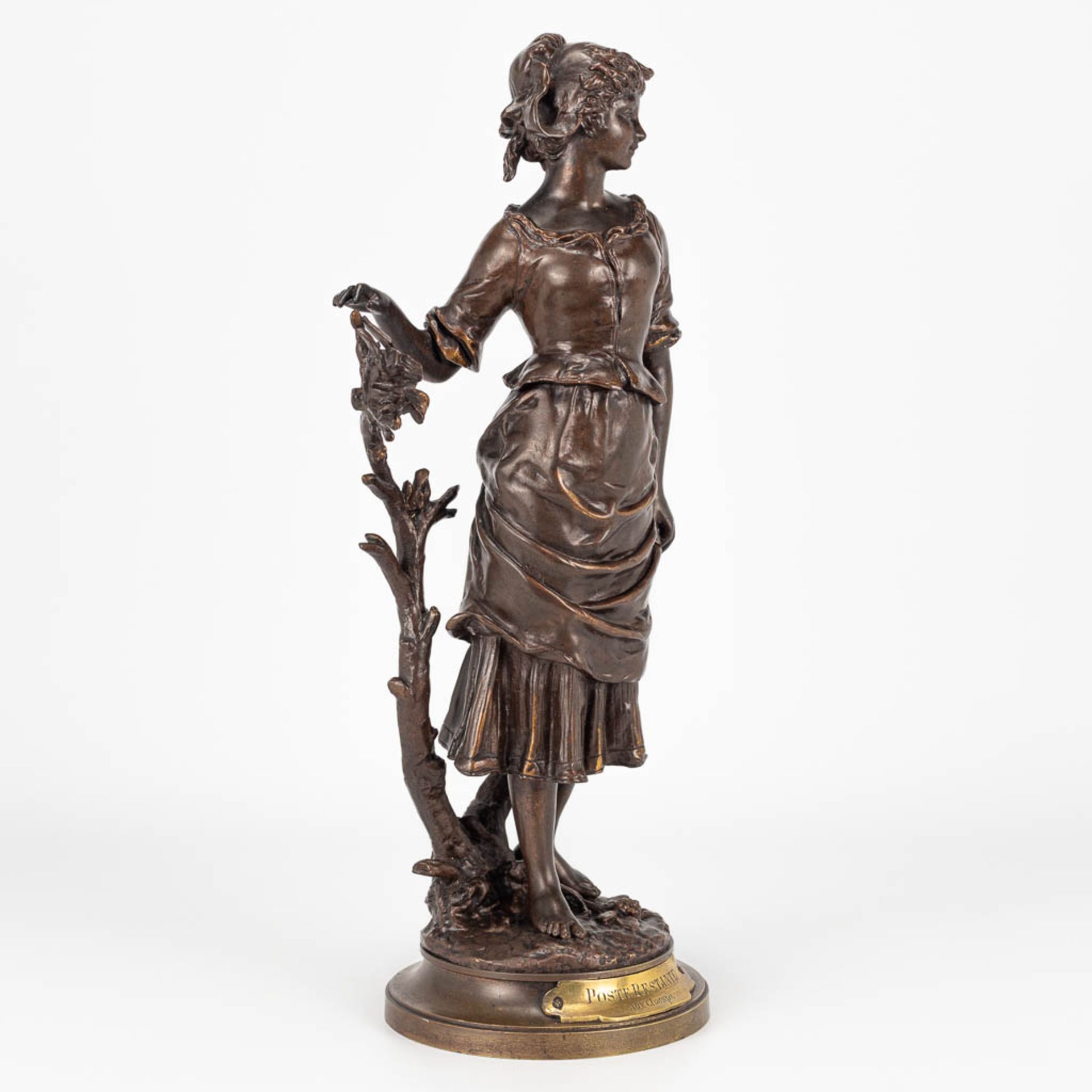 Charles ANFRIE (1833-1905) 'Poste Restante aux champs' a bronze statue of a young lady. - Image 5 of 12
