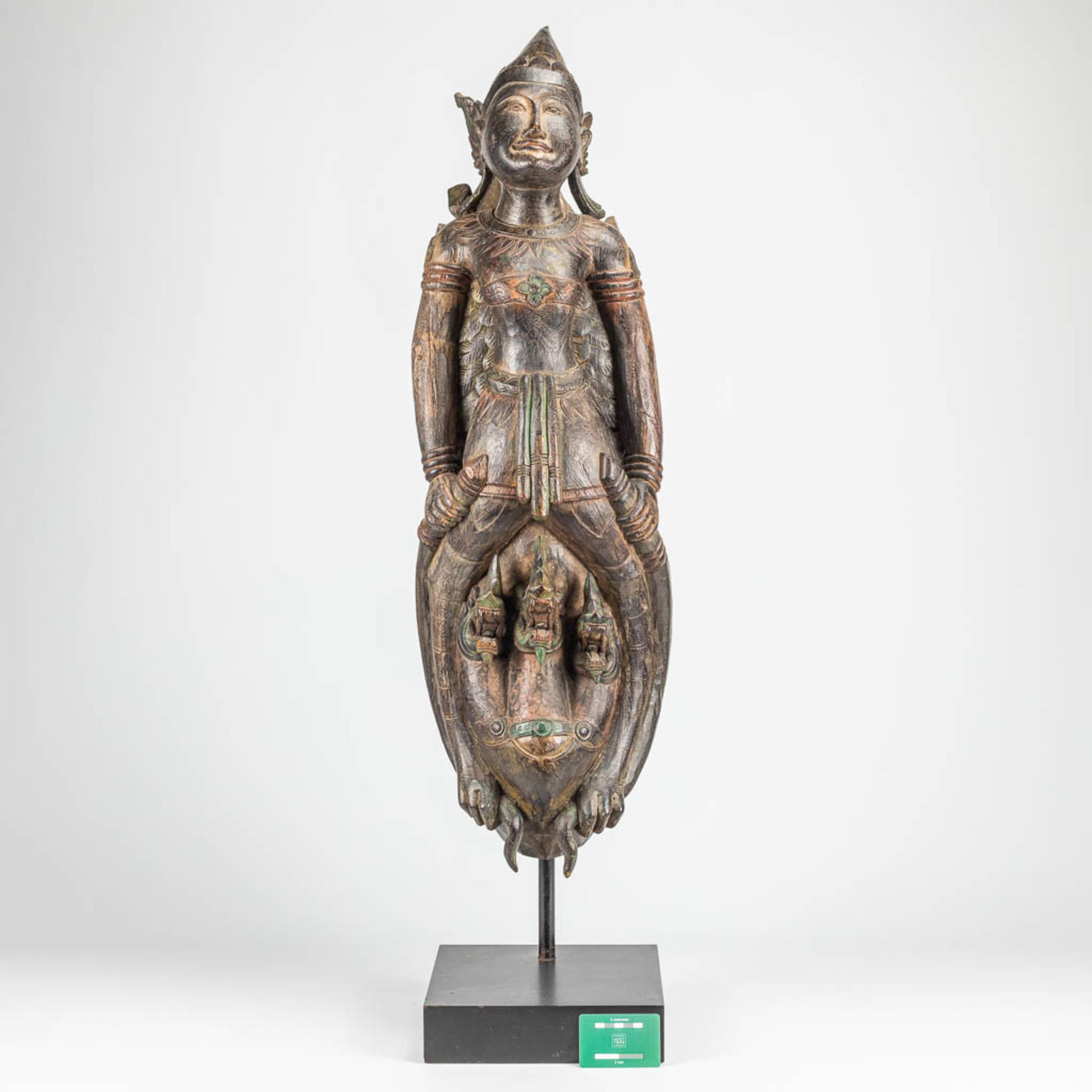 A large oriental sculptured statue of a mythological figurine. - Image 2 of 9