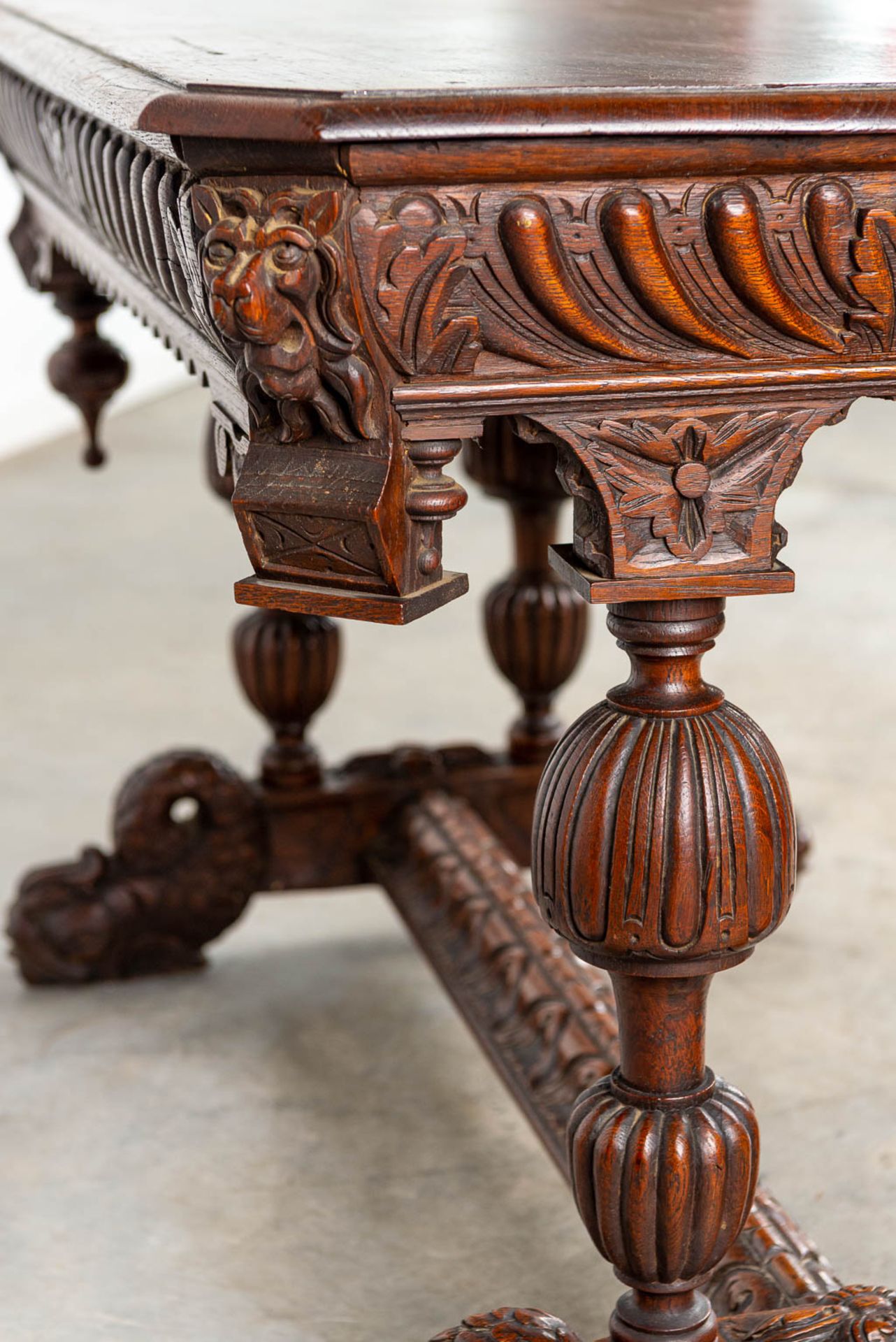 A desk made of oak and decorated with wood sculptured Dolphins. - Image 9 of 9