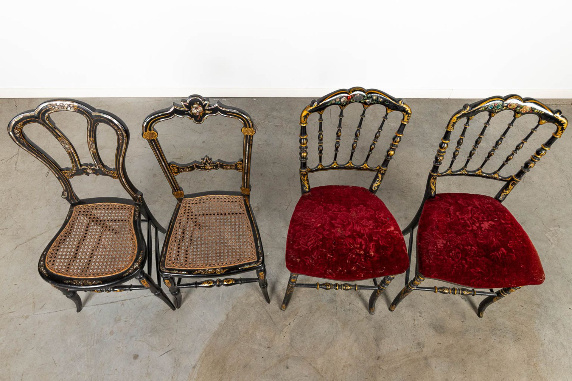 A collection of 3 chairs inlaid with mother of pearl and hand-painted decors. - Image 10 of 10