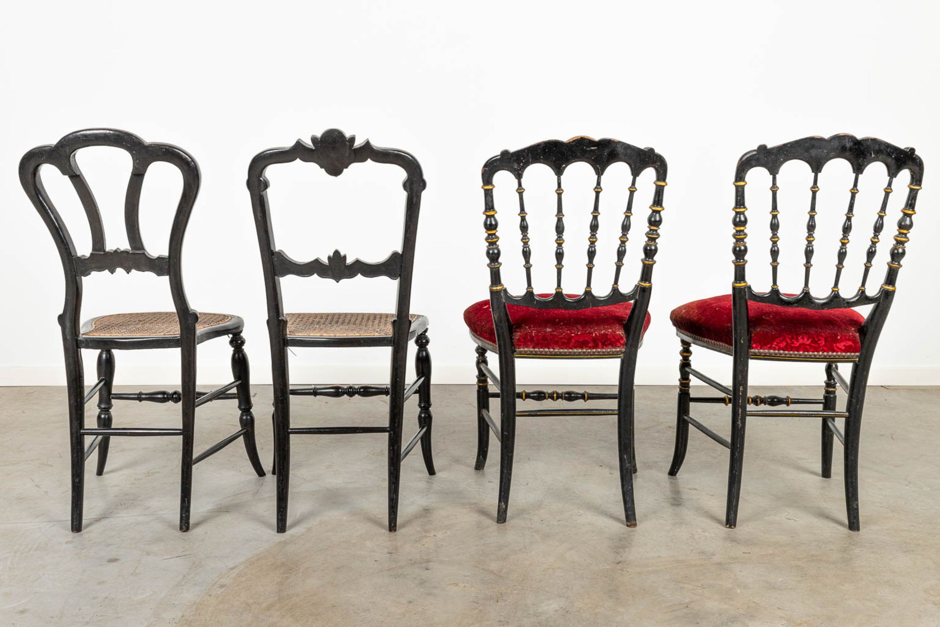 A collection of 3 chairs inlaid with mother of pearl and hand-painted decors. - Image 7 of 10