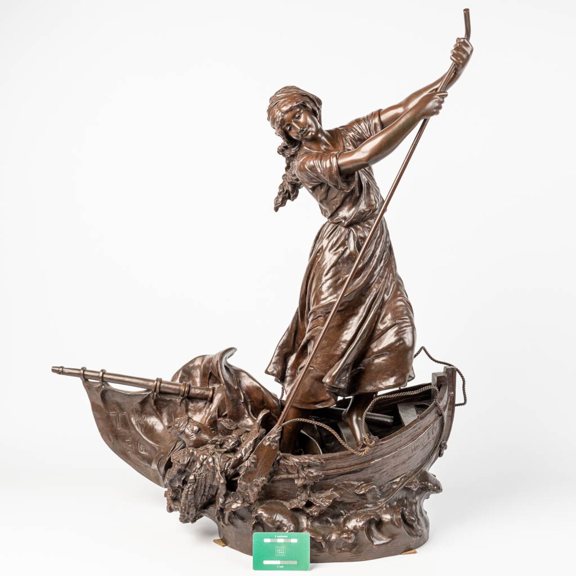 Henri HonorŽ PLƒ (1853-1922) a lady in a fishing boat, made of bronze. 19th century. - Image 4 of 10