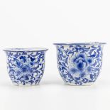 A collection of 2 cache-pots made of Chinese porcelain with blue-white decor.