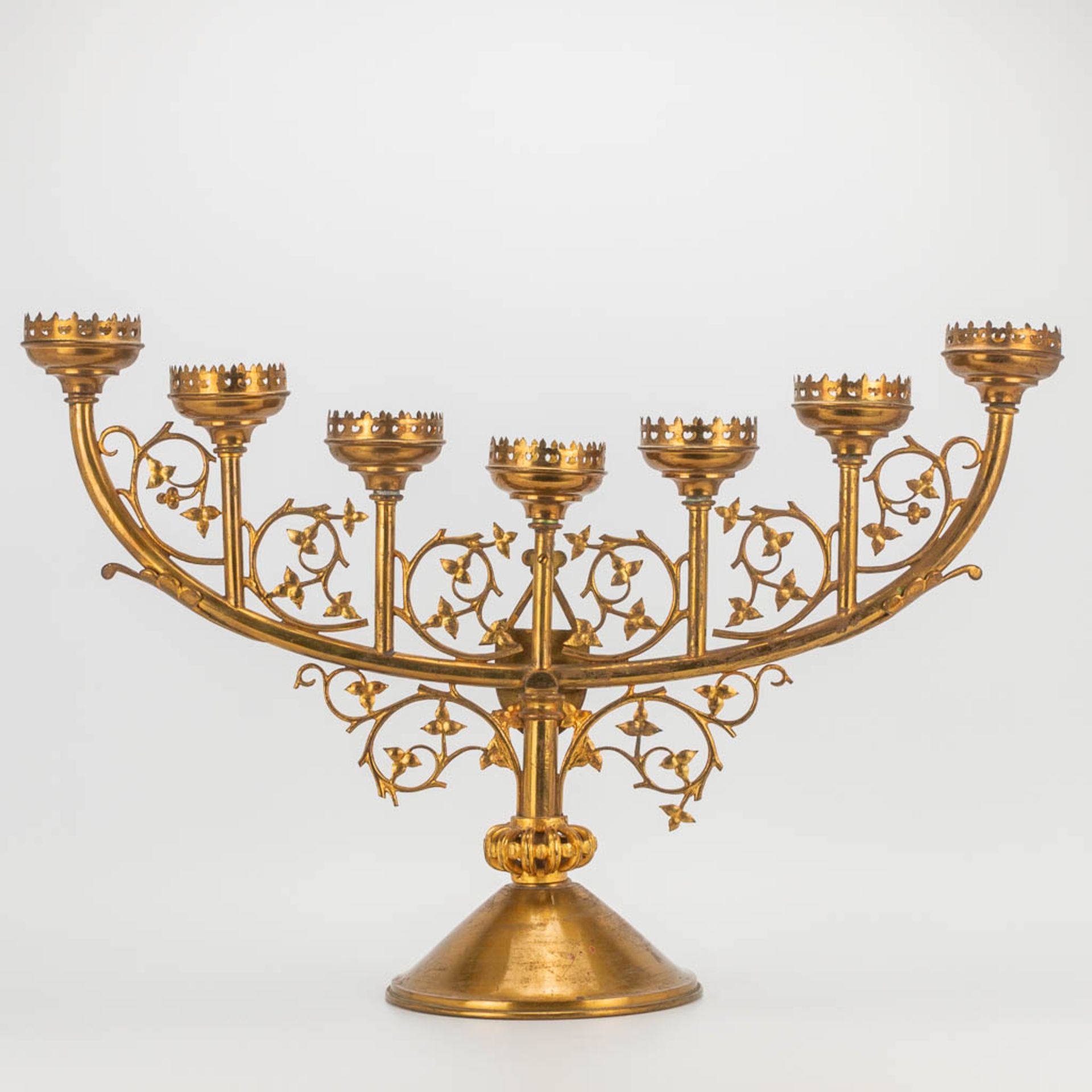 A church candlestick with 7 candle holders, Neogothic style. First half of the 20th century. - Image 6 of 19