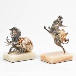 Aurelio TENO (1927-2013) A pair of figurines of a Lobster and Bull, made of silver around a seashell