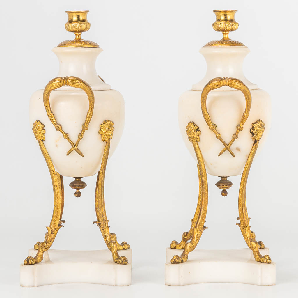 A pair of bronze mounted marble cassolettes en candlesticks. - Image 8 of 12