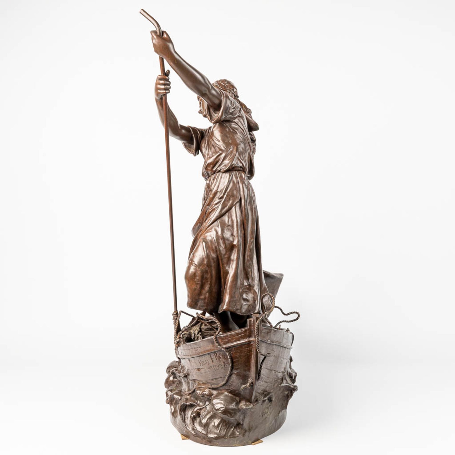 Henri HonorŽ PLƒ (1853-1922) a lady in a fishing boat, made of bronze. 19th century. - Image 2 of 10