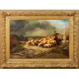 Corneille DEBIE (XIX) 'Kudde schapen verrast door het onweer', a painting oil on canvas (118 x 78 cm