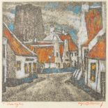 Alfons BLOMME (1889-1979) 'Lisseweghe' a coloured etching with gouache. Marked 1933. (32,5 x 31,5 cm