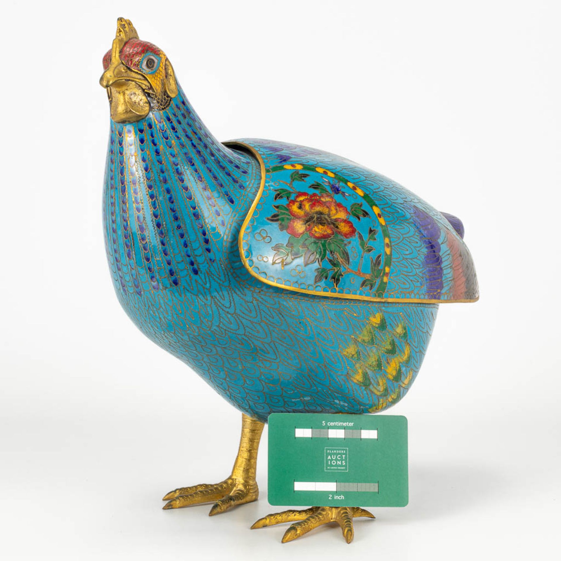 A large statue of a chicken, made of cloisonnŽ bronze. 20th century. - Image 3 of 10