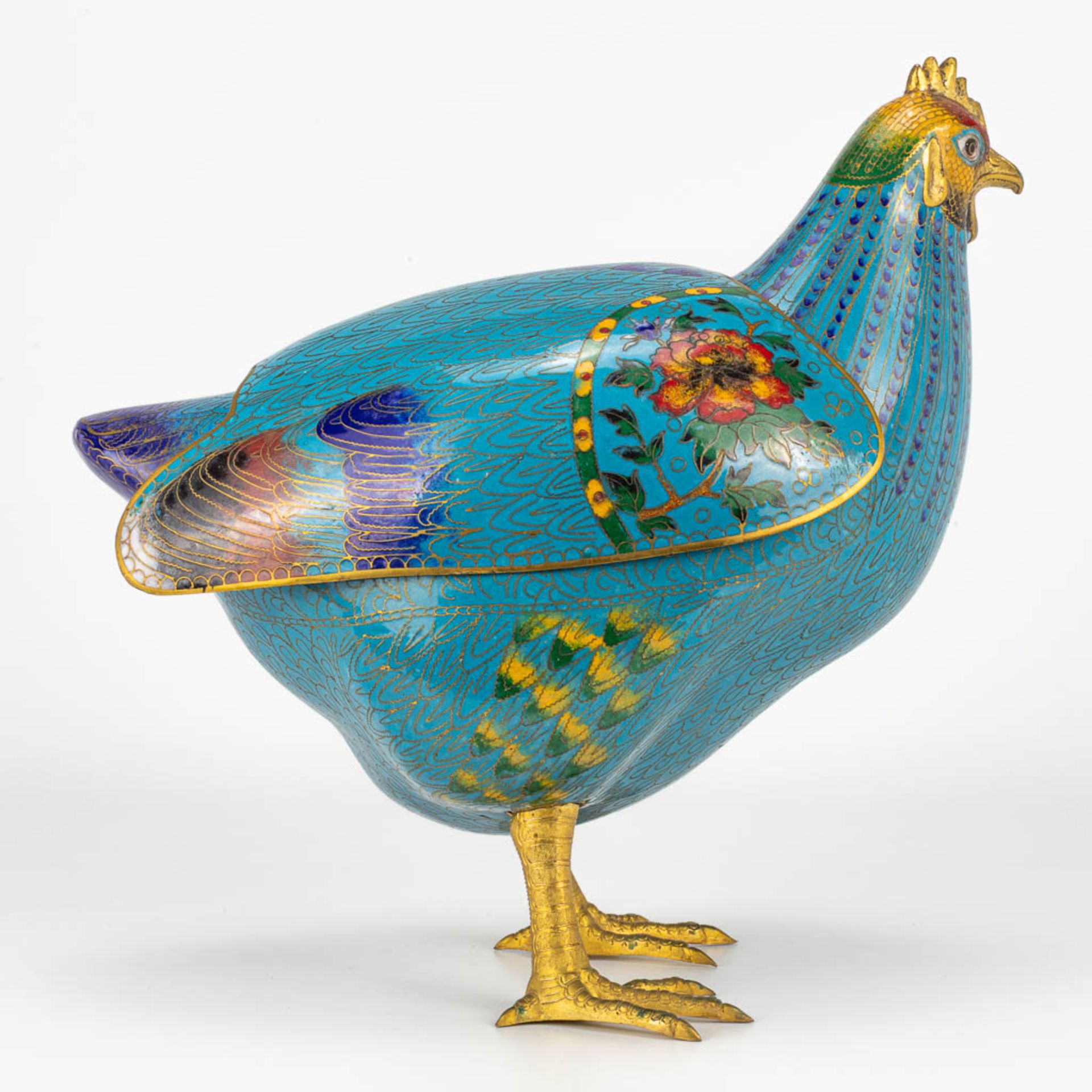A large statue of a chicken, made of cloisonnŽ bronze. 20th century. - Image 5 of 10