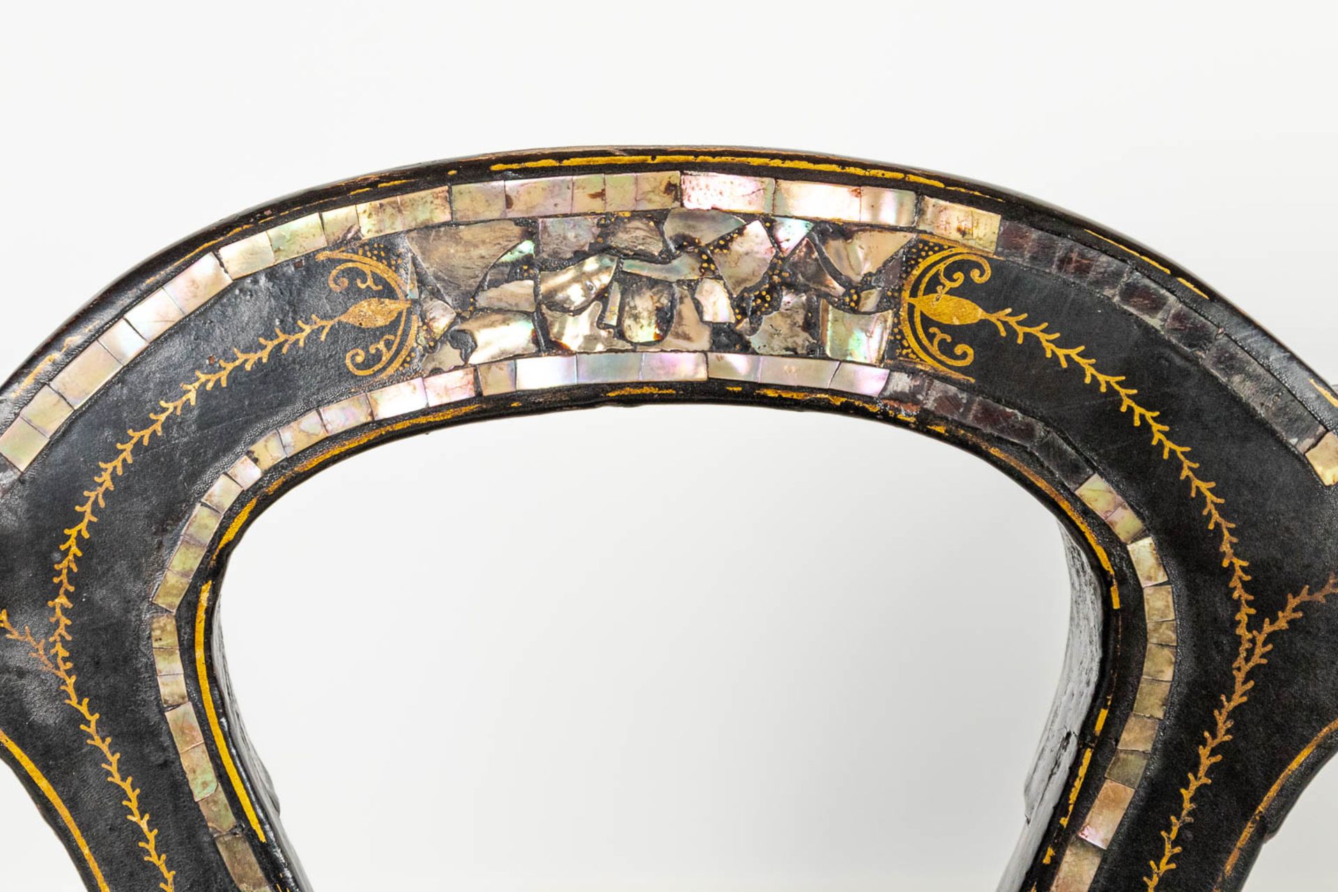 A collection of 3 chairs inlaid with mother of pearl and hand-painted decors. - Image 9 of 10