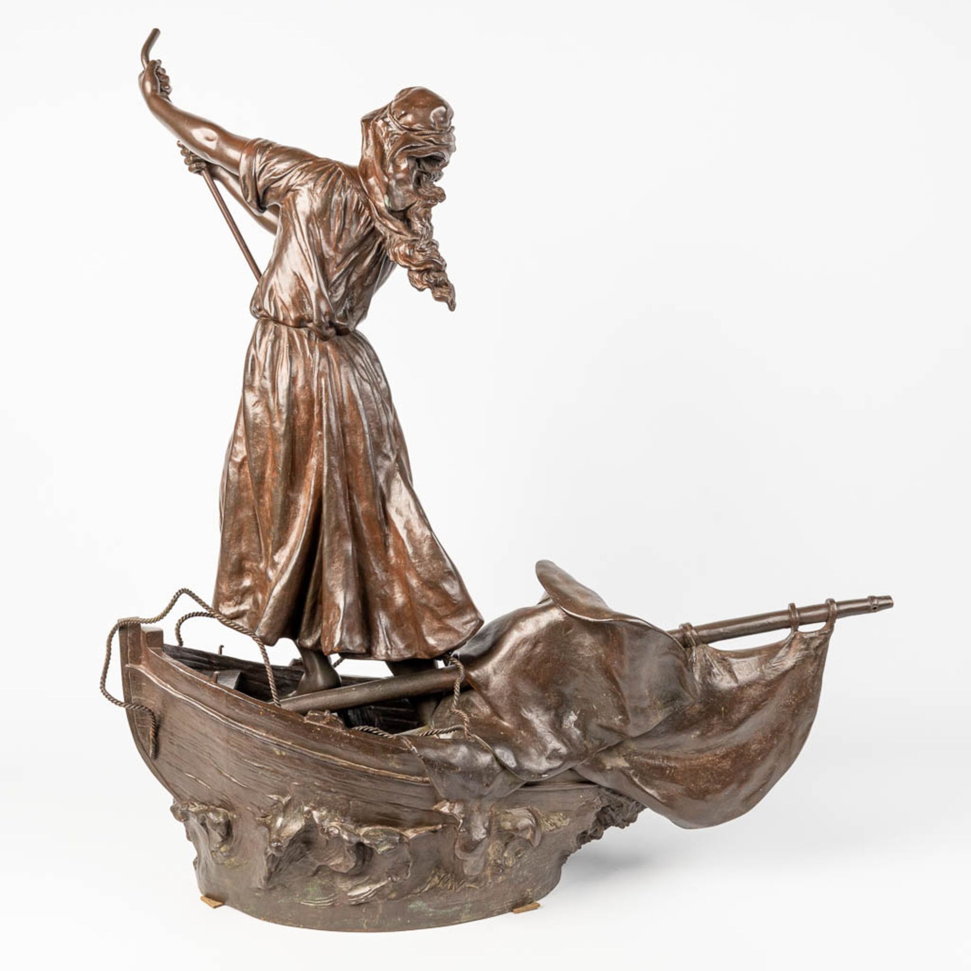 Henri HonorŽ PLƒ (1853-1922) a lady in a fishing boat, made of bronze. 19th century. - Image 5 of 10