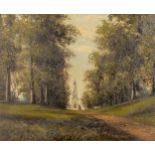 A. GILBERT (XIX) 'forest view with a cathedral'. A painting, oil on canvas (25 x 21 cm)