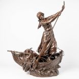 Henri HonorŽ PLƒ (1853-1922) a lady in a fishing boat, made of bronze. 19th century.