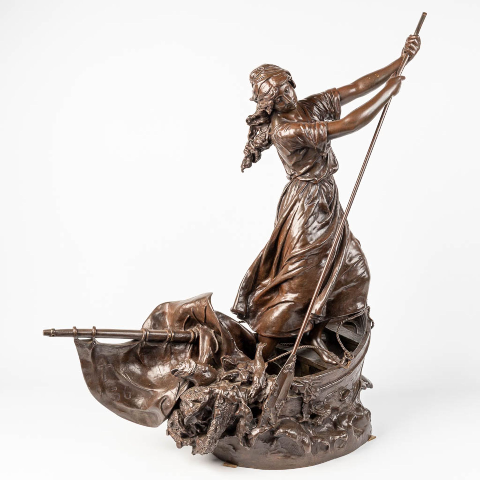 Henri HonorŽ PLƒ (1853-1922) a lady in a fishing boat, made of bronze. 19th century. - Image 6 of 10