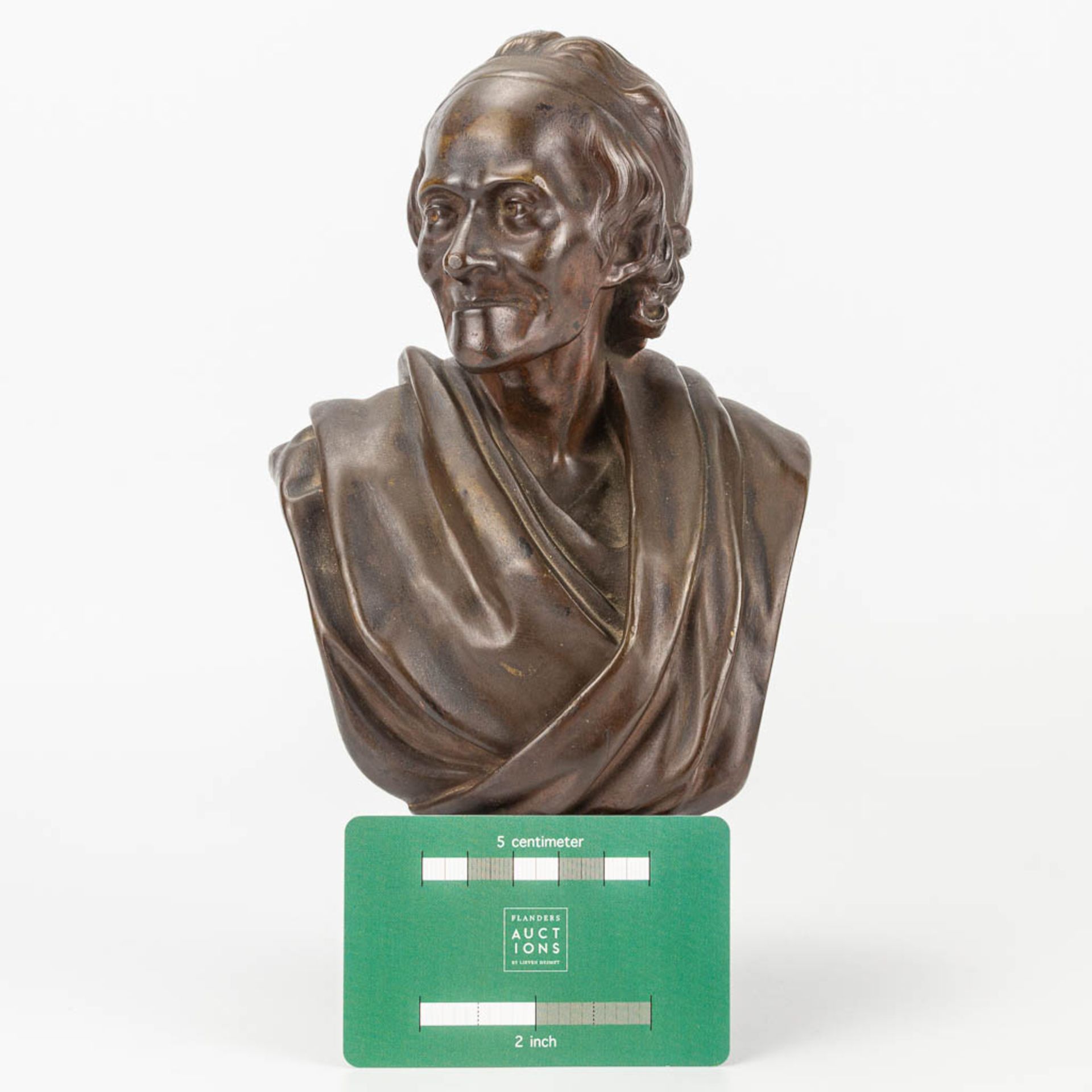A bust of Voltaire made of bronze. 19th century. - Image 4 of 9