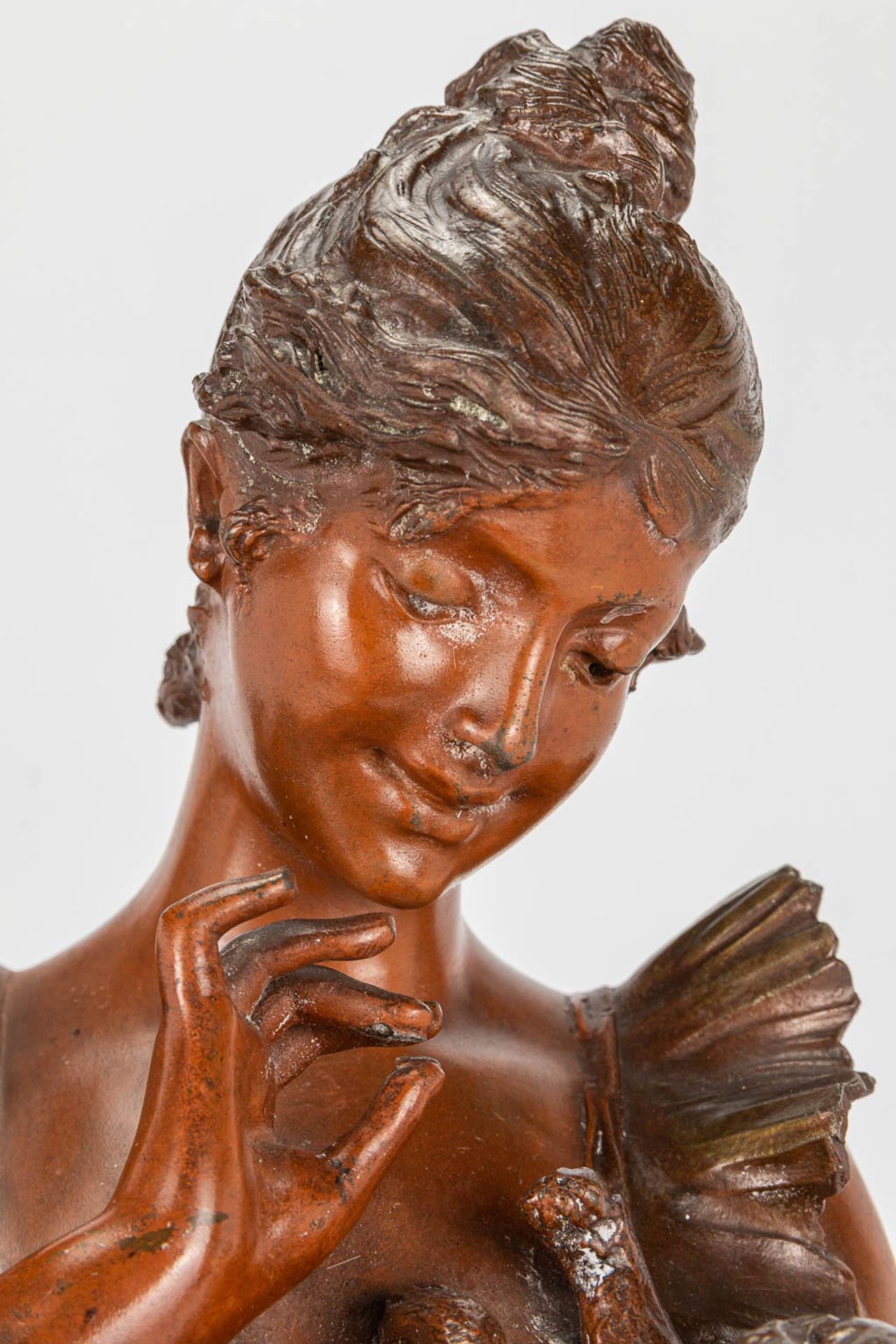 Alfred Jean FORETAY (1861-1944) 'Taquinerie' a bronze figurine of a lady with her cat. - Image 11 of 13