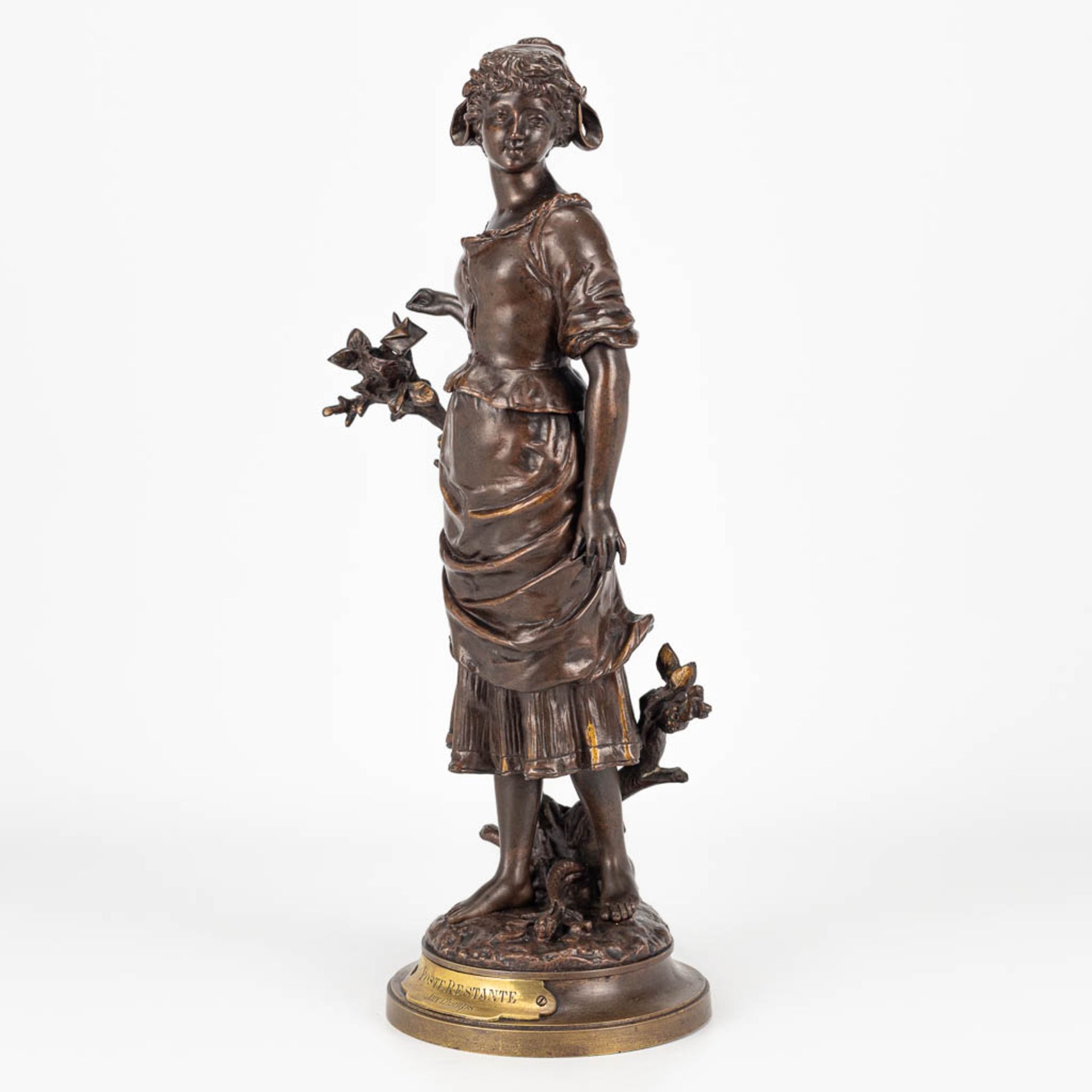 Charles ANFRIE (1833-1905) 'Poste Restante aux champs' a bronze statue of a young lady. - Image 6 of 12
