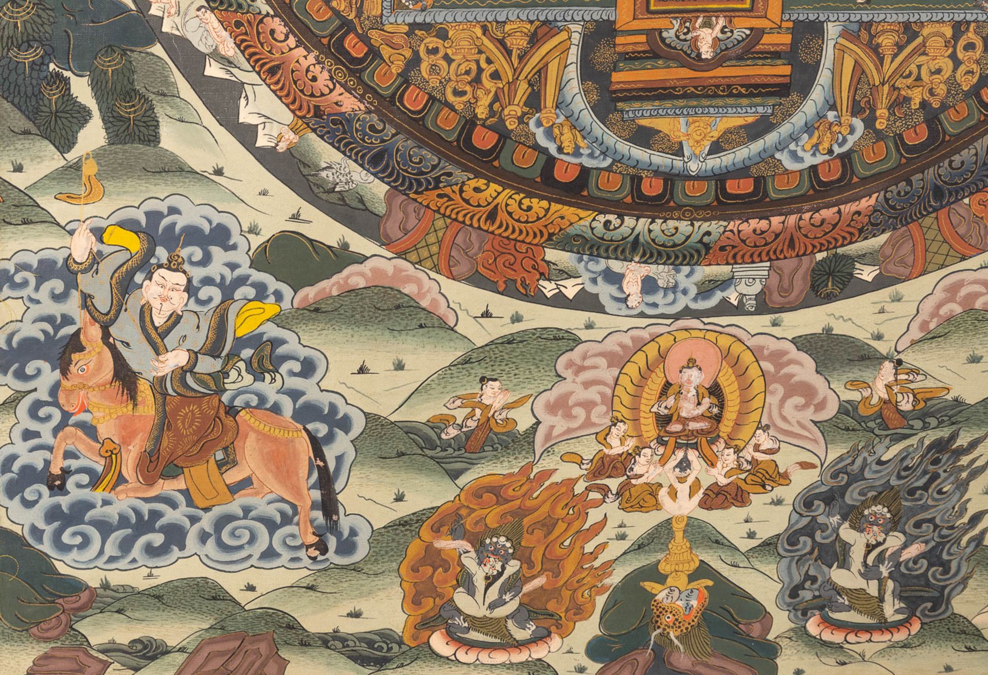 An Oriental Thangka, with hand-painted decor on a silk base. - Image 5 of 9