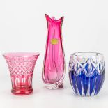 A collection of 3 cut crystal vases marked Val Saint-Lambert.