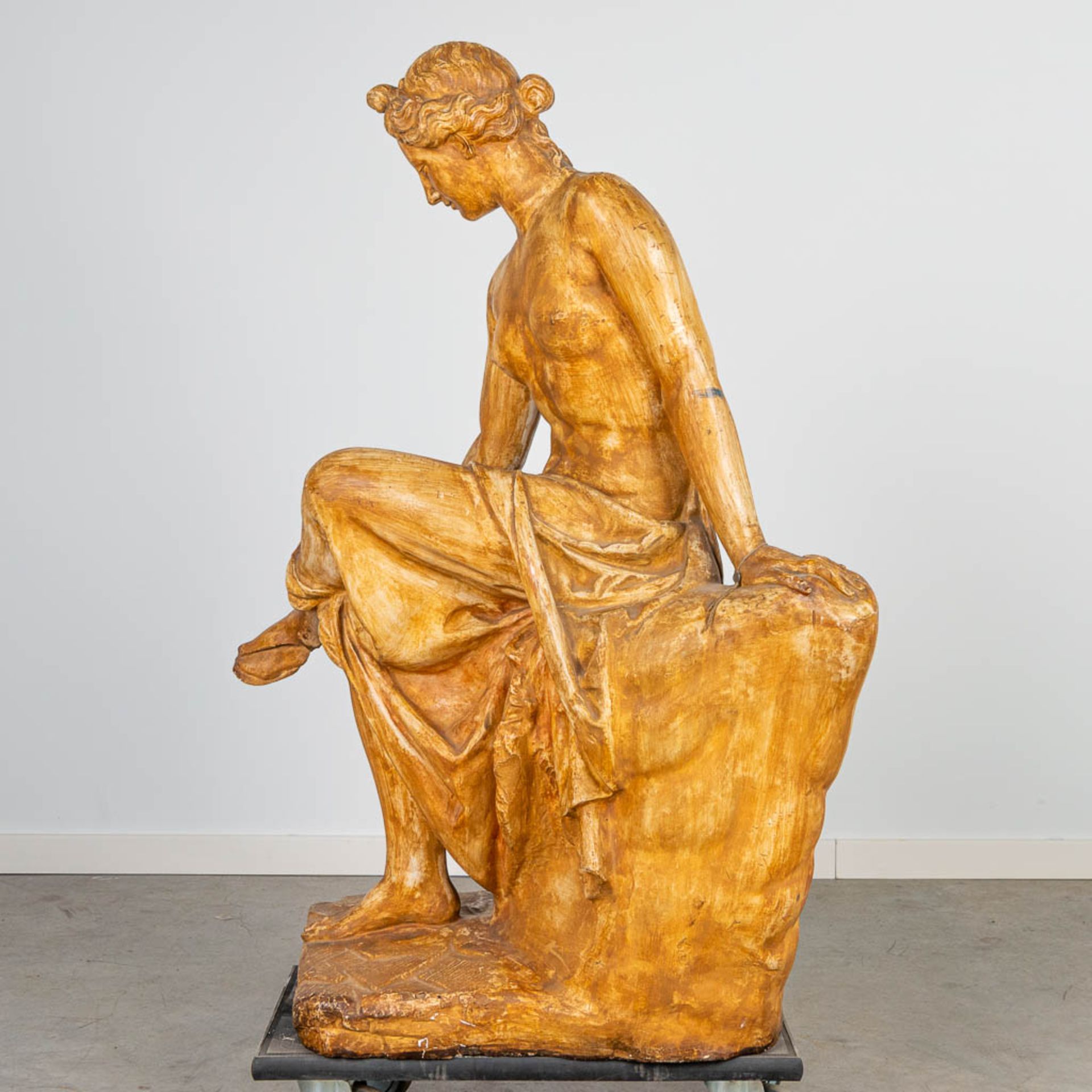 a large decorative statue of a seated lady, made of patinated plaster. - Image 3 of 10