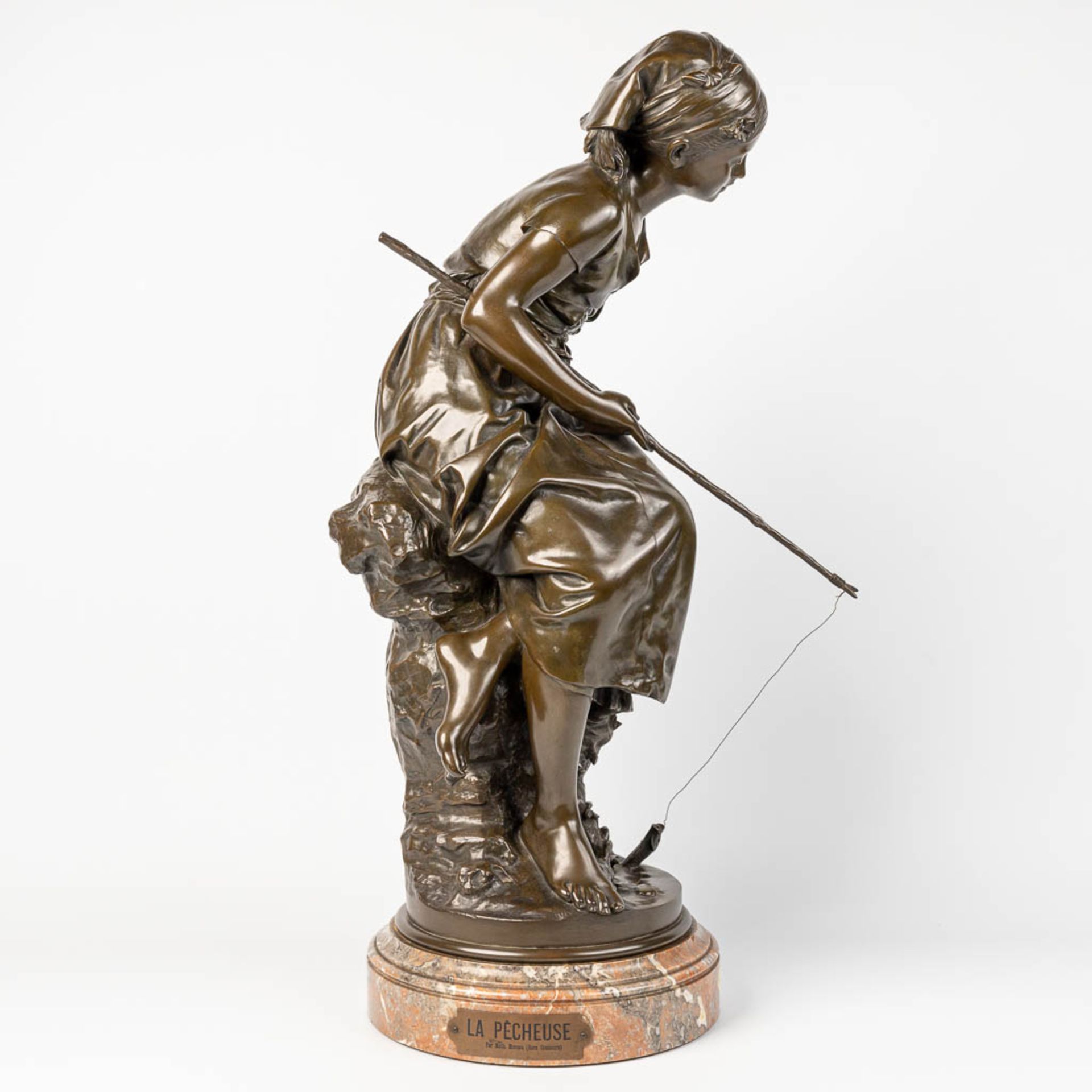 Mathurin MOREAU (1822-1912) 'La Pecheuse' a bronze statue of a fishing lady, marked Hors Concours - Image 3 of 11