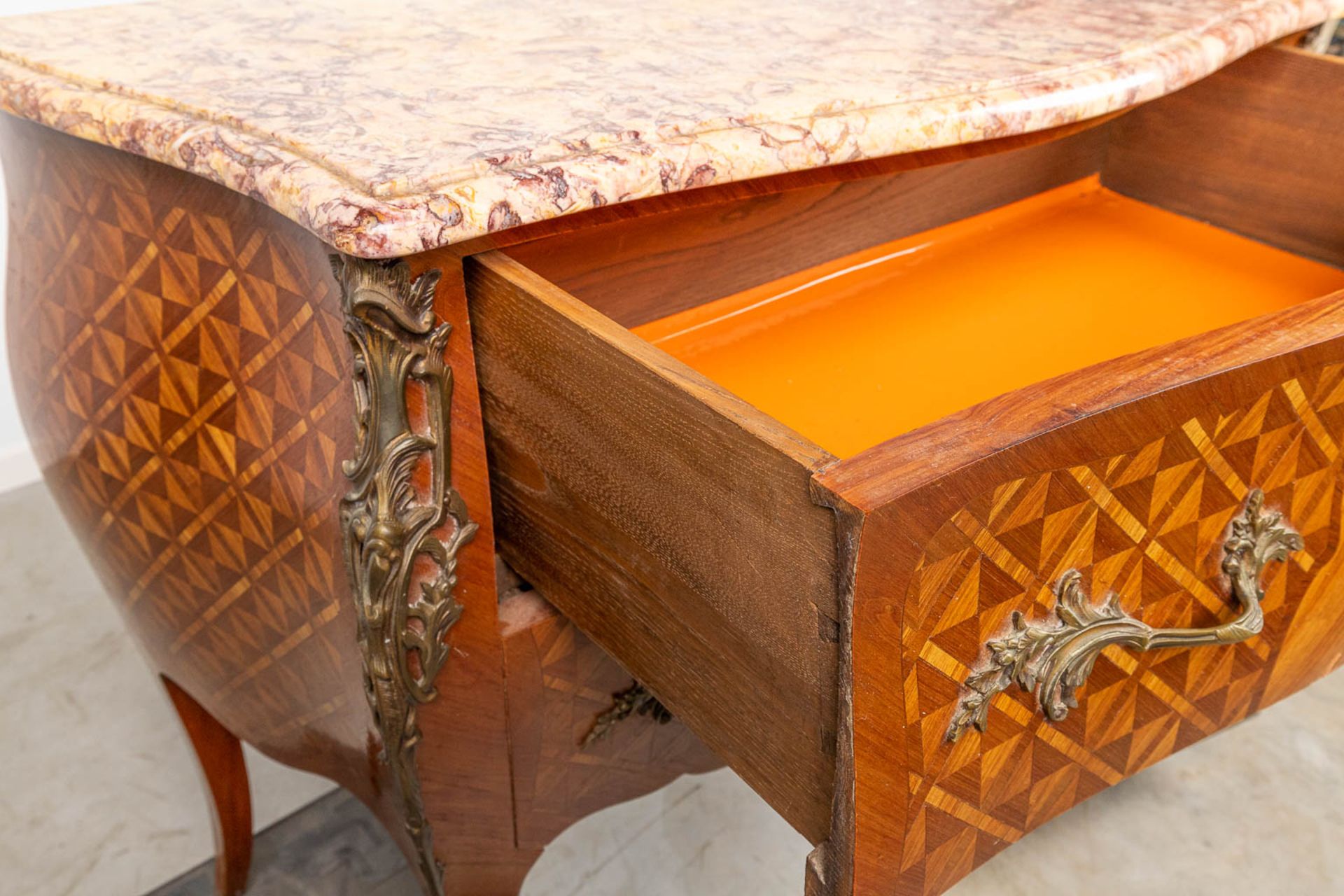 A commode with a marble top and finished with bronze in Louis XV style. - Image 7 of 12