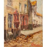 Alexandre TIELENS (1868-1959) 'Qartier Dansart 'Rue du pays de Liege' oil on panel. (14,5 x 17,5 cm)