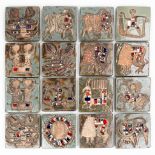 A large collection of ceramic tiles with Zodiac figurines and made by Perignem in Beernem.