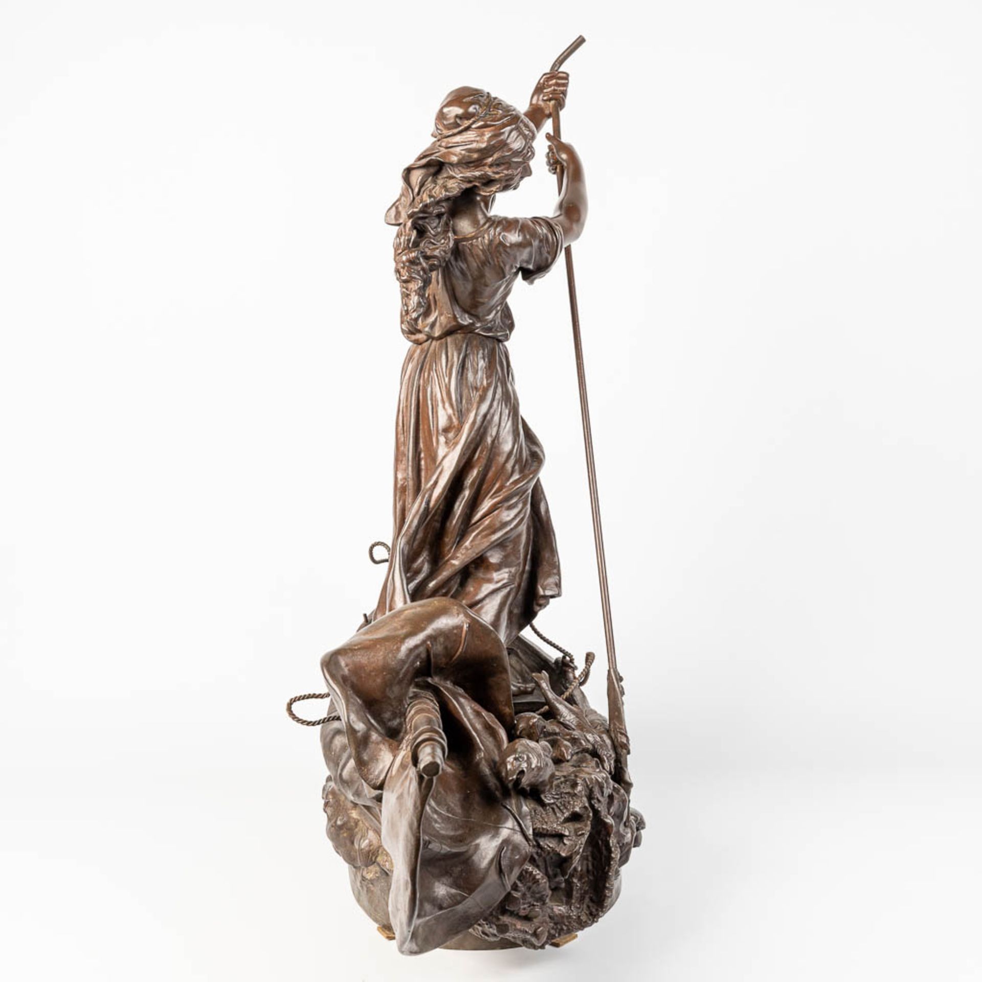 Henri HonorŽ PLƒ (1853-1922) a lady in a fishing boat, made of bronze. 19th century. - Image 3 of 10