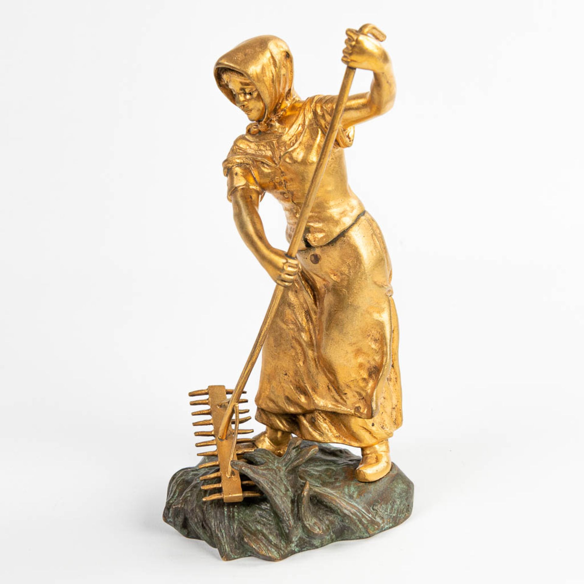 DŽsirŽ GRISARD (1872-?) a gilt bronze statue of a lady. - Image 7 of 10