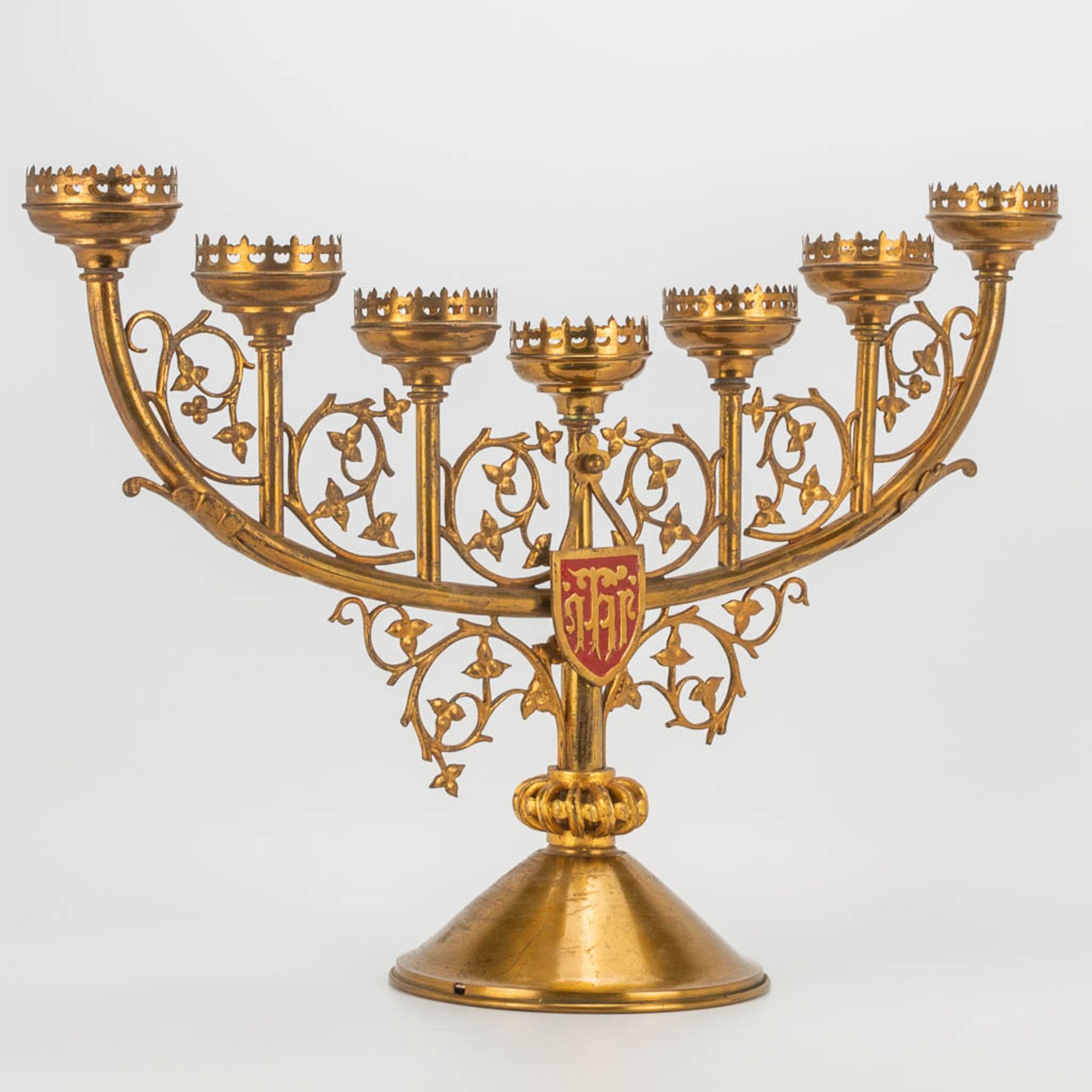 A church candlestick with 7 candle holders, Neogothic style. First half of the 20th century. - Image 8 of 19